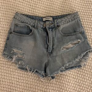 Forever 21 V shaped distressed baby blue jean shorts